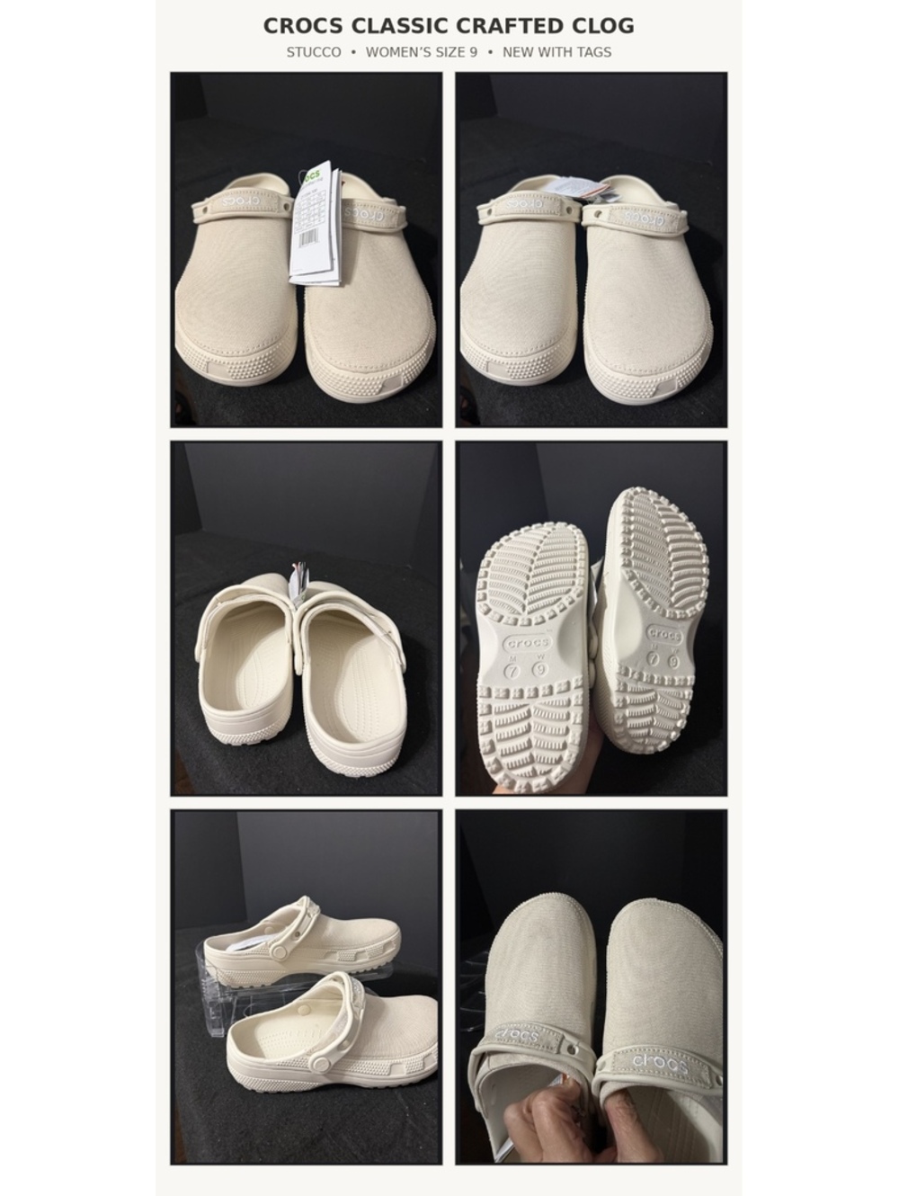Crocs Classic Crafted Clogs Creamy/Off-White Women's 9 - Men's 7 New with Tags